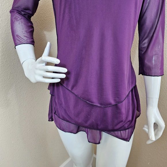 CYNTHIA ASHBY Purple Nylon Sheer 3/4 Sleeve Layered Top~Size S - Picture 2 of 11